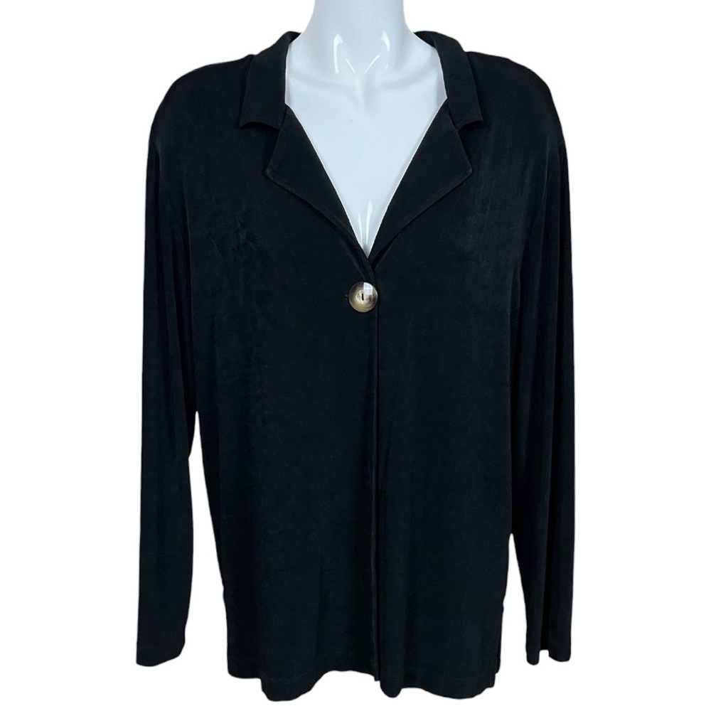 Chico’s Travelers Black Slinky Wrinkle Free Single Button Cardigan Size 3/XL/16